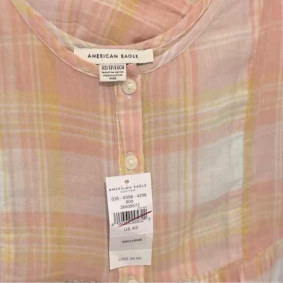 American Eagle Light Cotton Plaid Breezy Summer Babydoll Top NWT Sz X-Small - Picture 6 of 6